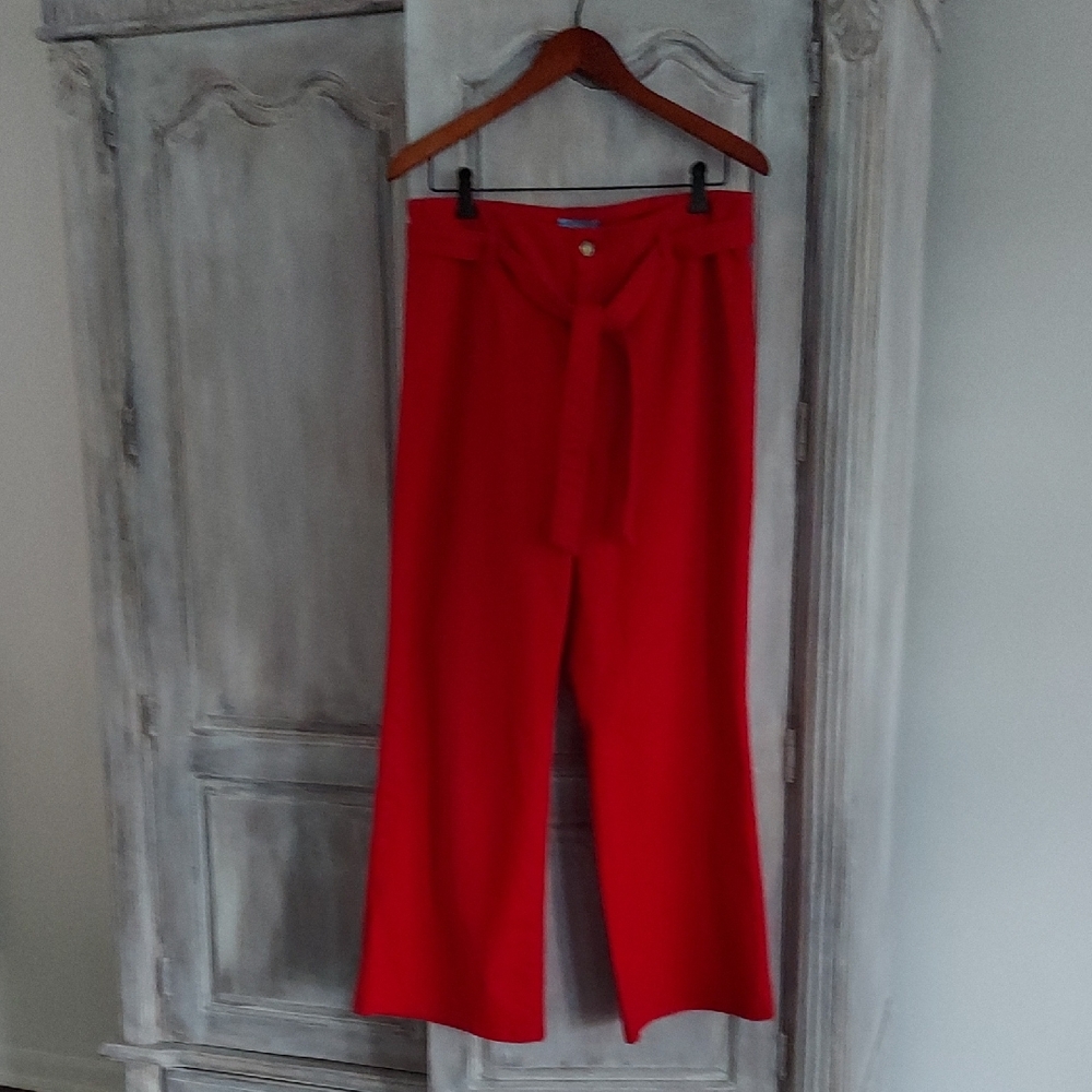 Draper James Red Tie-Waist Wide Leg Pants